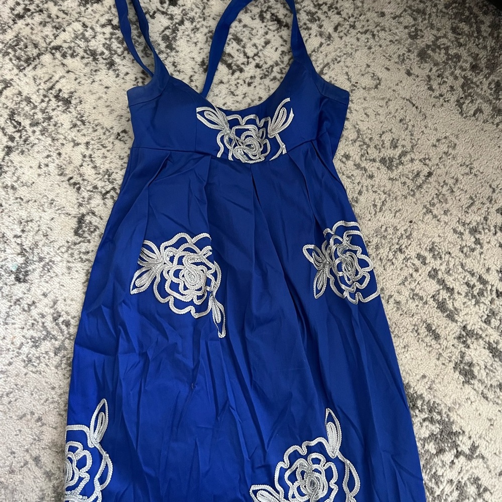 Blue INC dress with silver, floral detail